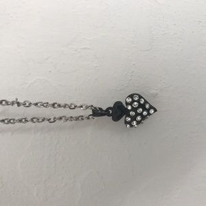Heart Pendant Chain Necklace Black & Silver